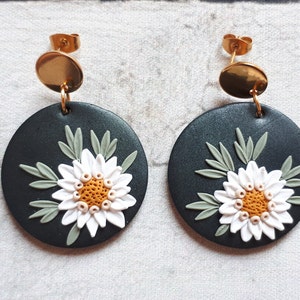 Edelweiss earrings, Clay flower earrings, polymer clay earrings with edelweiss floral jewelry for birthday gift, Valentine&#39;s Day Gift
