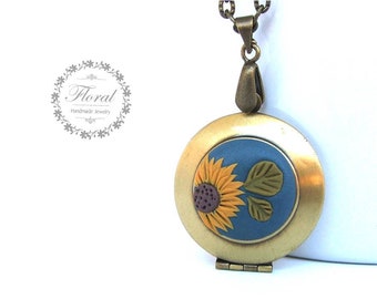 Small Locket, Sunflower necklace, Mothers Day Gift from Daughter, Tiny Sunflower pendant, step mom gift, grandma, nana  gift