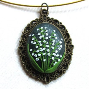 Lily of the valley Jewelry Flower Polymer Clay Jewelry Jewelry made with Flowers Spring Flower Pendant Green, White image 2