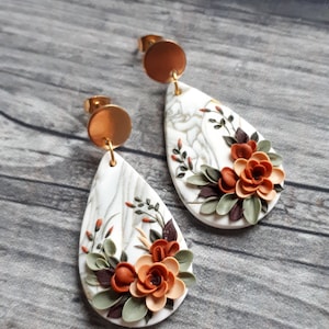 Spring Flower Earrings, Statement Elegant Polymer Clay Earrings, Mother's day gift, Birthday earrings, Earrings for Mom image 3