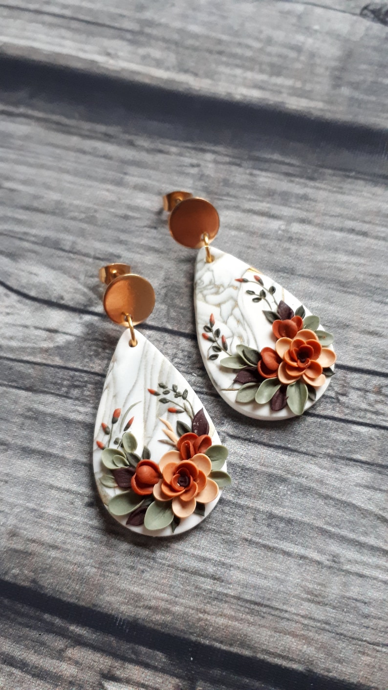 Spring Flower Earrings, Statement Elegant Polymer Clay Earrings, Mother's day gift, Birthday earrings, Earrings for Mom image 3