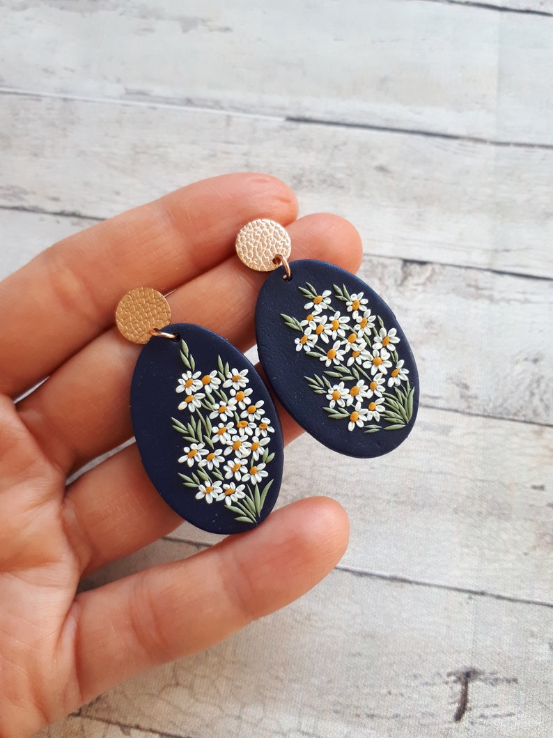 Polymer Clay Earrings Daisy Earrings Clay Earrings Painted Etsy UK