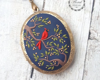 Cardinal necklace with photo, Cardinal bird photo locket with message, Sympathy gift loss of mom, Mothers day gift from daughter