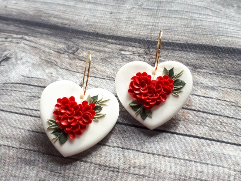 Valentine's Day Earrings With Hoop Polymer Clay Heart Etsy