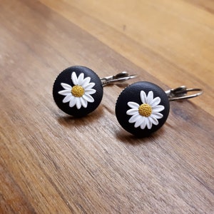 White daisy flower clay earrings, polymer clay statement dangle earrings Valentine's day gift for girlfriend for wife