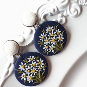 Large Daisy Dangle Polymer Clay Earrings, Mom Christmas gift from daughter, Wife gift image 6