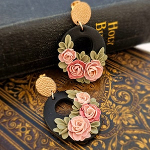 Blumen Pfingstrose Polymer Clay Ohrringe - Pfingstrose Ohrringe