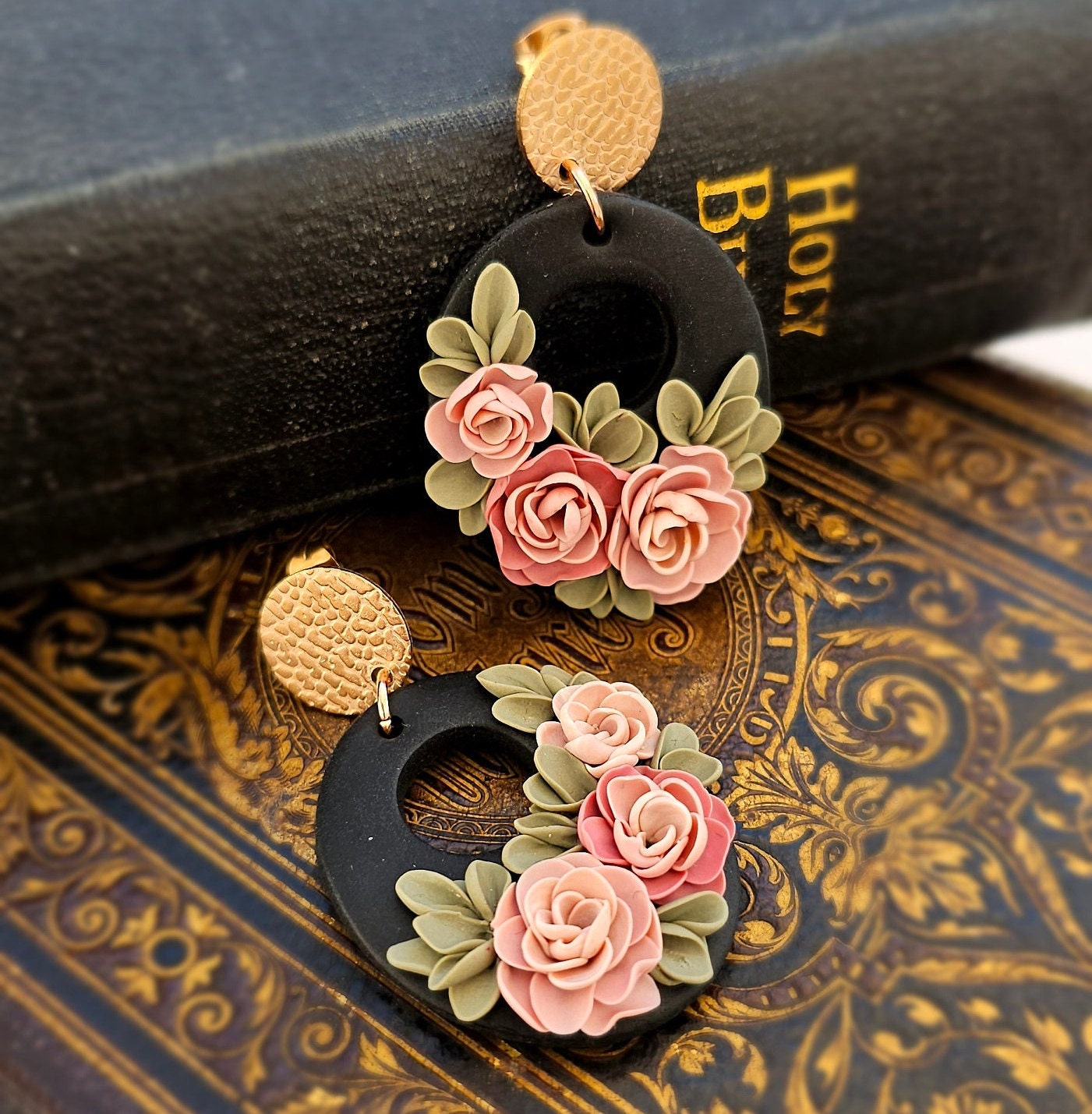 Floral peony polymer clay earrings - Peony earrings