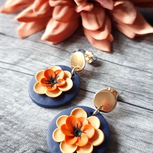 Orange floral polymer clay earrings