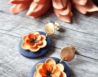 Orange floral polymer clay earrings