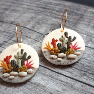 Bohemian cactus earrings, polymer clay earrings, Boho clay earrings, cactus jewelry, birthday gift for succulent lover