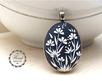 Navy Blue Statement Necklace Birthday Gifts for Her Fashion Jewelry Floral Boho Chic Necklace Bohemian Pendant Wife Gift Girlfriend Gift