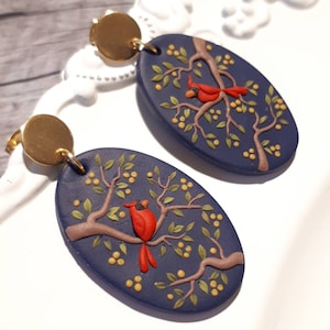 Rote Kardinal Ohrringe, Baumeln Kardinal Vögel Polymer Clay Ohrringe, Mutter Weihnachtsgeschenk für Kardinal Liebhaber, Vogel Clay Ohrringe