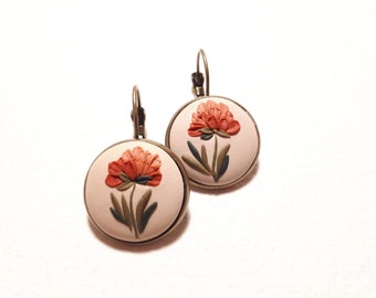 Elegant Red Flower Bouquets | Pink Floral Clay Earrings, Valentines Clay Earrings, Floral Bouquets Drop Earrings