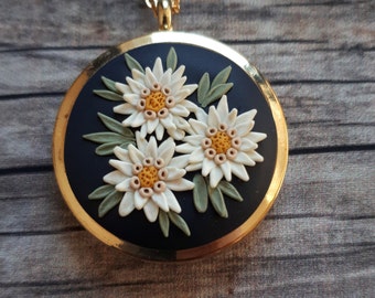 Edelweiss necklace locket with 3 photos for mom Edelweiss jewelry picture locket with message gift for grandma Mother's Day gift