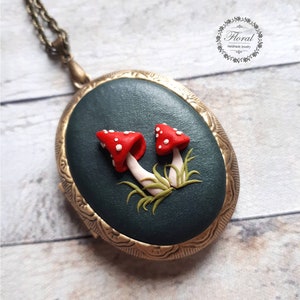 Mushroom pendant locket necklace Personalized necklace for her