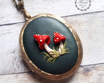 Mushroom pendant locket necklace Personalized necklace for her