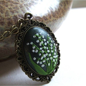 Lily of the valley Jewelry Flower Polymer Clay Jewelry Jewelry made with Flowers Spring Flower Pendant Green, White image 3