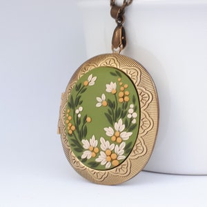 Green Locket with Photos inside, Secret message locket necklace, Large green pendant necklace gift for mom, Mothers day gifts from daughter