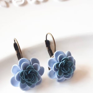 Blue flower polymer clay earrings