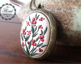 Collar de medallón de flor de amapola roja, regalo personalizado de mamá de la hija, colgante de medallón de foto