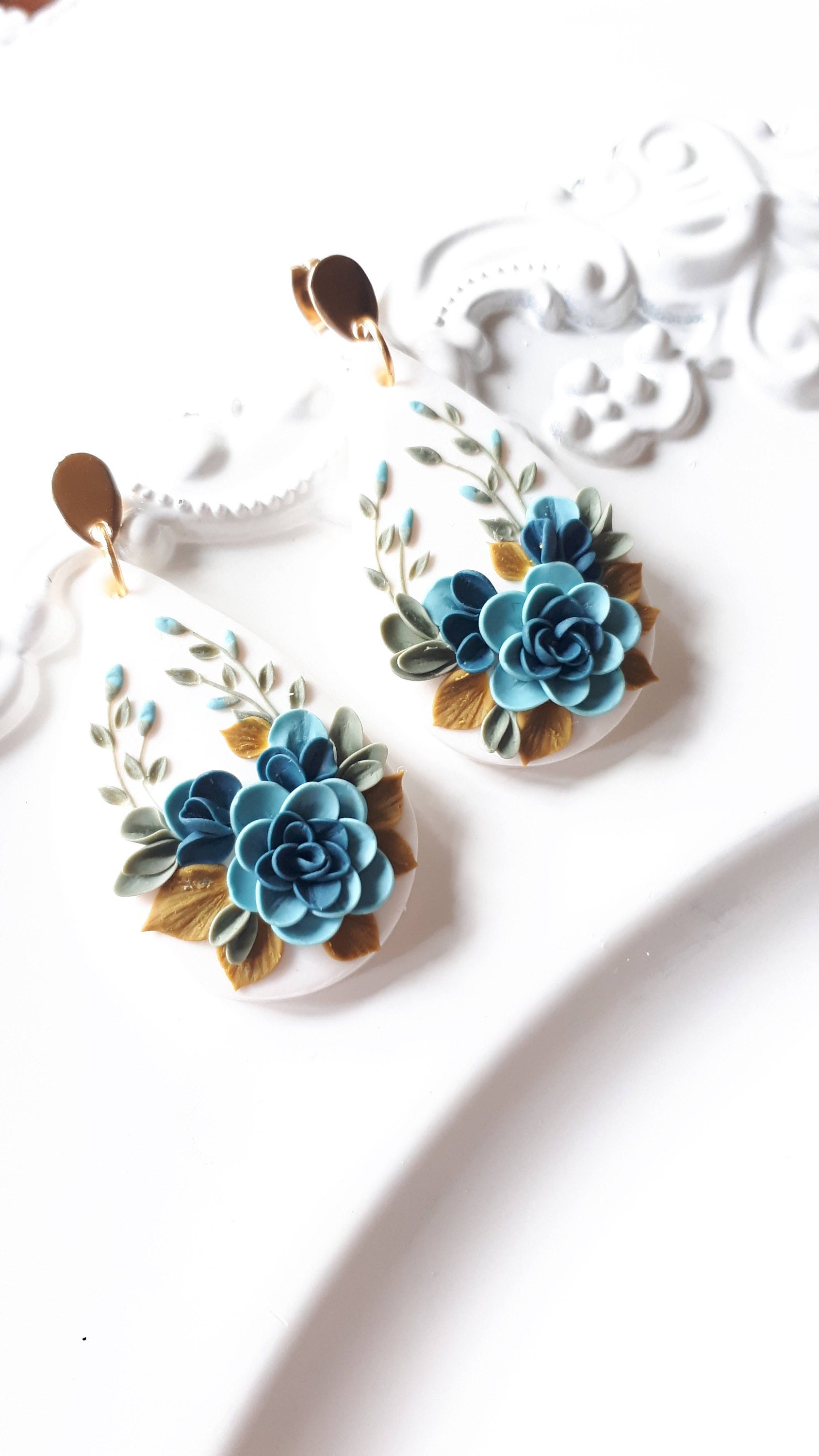 Sunflower Statement Floral Clay Earrings, Mexican Style Fiesta Jewelry,  Colorful Ethnic Floral Earrings, Embroidery Polymer Clay Dangles 