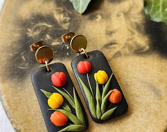 Tulip earrings | Tulip dangles | polymer clay tulips | | floral earrings | Gift for Mom, Great Grandma Gift