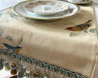 Aviary Toile Table Runner: French Country Dining Decor