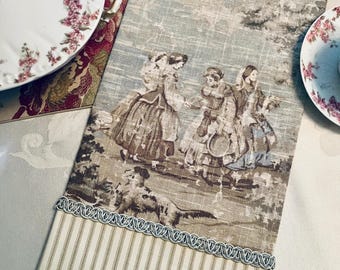 Blue Bosporus Toile Tea Towel: French Cottage Kitchen Linen