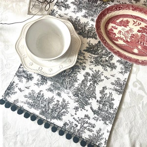Black Toile Table Runner: French Country Cottage Decor