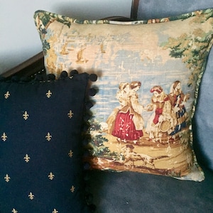 Bosporus Toile Corded Pillow Cover: French Country Linen Throw Pillow