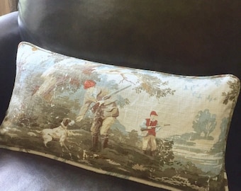 Hunt Scene Pillow Cover, French Corded Throw Pillow, Toile Hunt Scene, Corded Pillow Cover, Toss Pillow, Cottage Style Pillow, Farmhouse