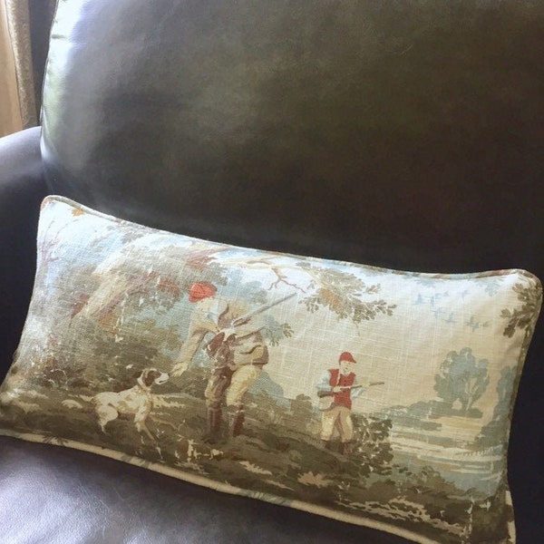 Hunt Scene Pillow Cover, French Corded Throw Pillow, Toile Hunt Scene, Corded Pillow Cover, Toss Pillow, Cottage Style Pillow, Farmhouse