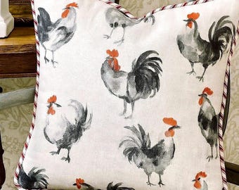 Rooster Corded Pillow Cover: French Country Farmhouse Decor
