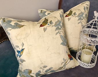 Aviary Toile Corded Pillow Cover: Heritage Windsong Fabric, French Cottage Style