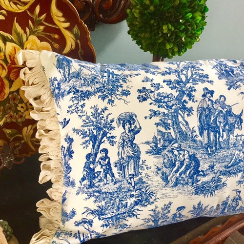 Waverly Blue Toile Pillow Cover French Country Pillow Cover Etsy