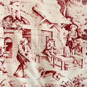 Red Toile Pillow Cover, Stof Festin Toile Fabric, French Country, Decorative Red Corded Toss Pillow, English Cottage Style, Home Decor,