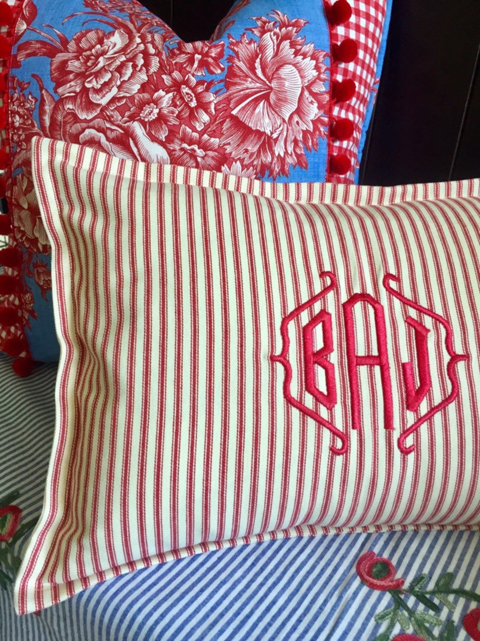 Monogrammed Pillow Cover Personalized Red Pillow Cover Etsy