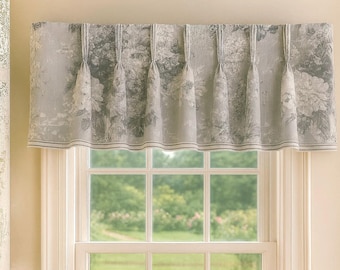 Waverly Gray Floral Valance: Custom Pinch Pleat Window Treatment