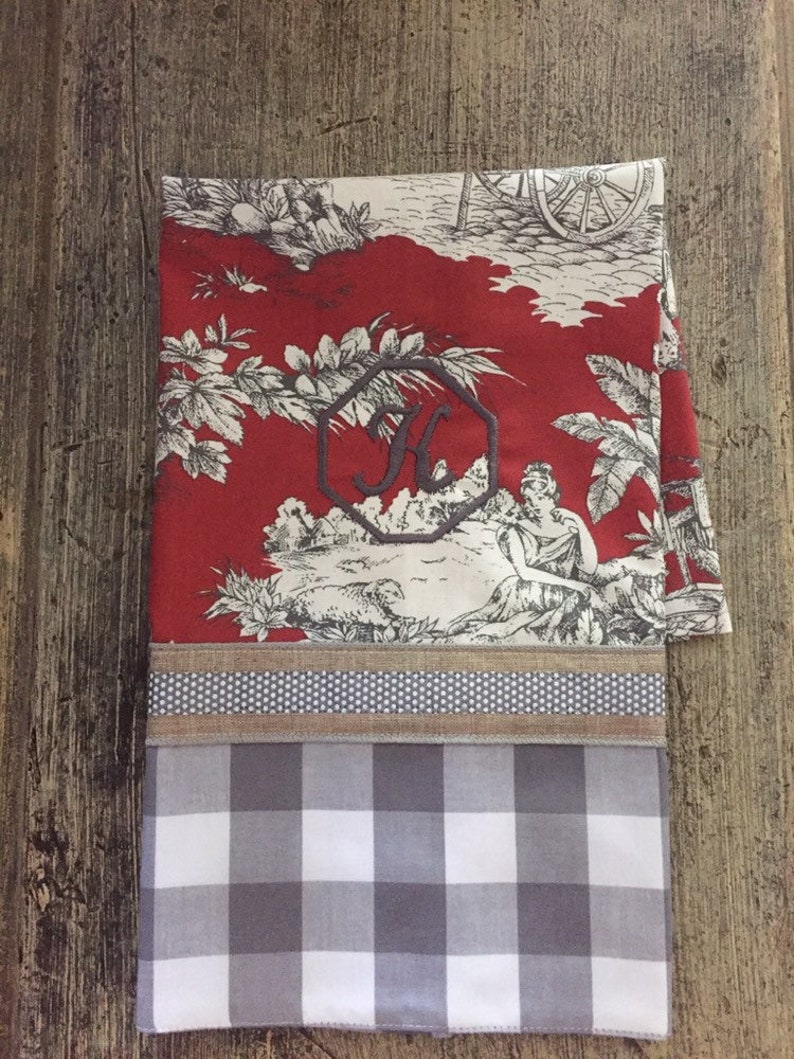 Toile Hand Towel French Country Tea Towel Personalized Hand Etsy