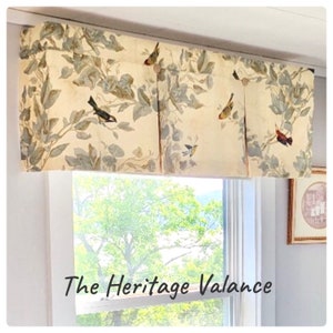 Custom Valance, Box Pleated Board Mount Valance, Heritage Windsong Aviary Toile, Tailored Valance, Window Treatment, Made to Order Valance,