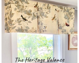 Custom Valance, Box Pleated Board Mount Valance, Heritage Windsong Aviary Toile, Tailored Valance, Window Treatment, Made to Order Valance,