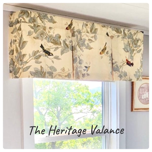 Custom Valance, Box Pleated Board Mount Valance, Heritage Windsong Aviary Toile, Tailored Valance, Window Treatment, Made to Order Valance,