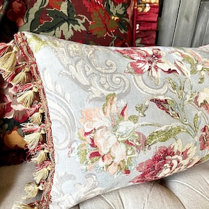 Jewel Fresco Flourish Floral Pillow Cover, Decorative Throw Pillow Cover with Trim, Waverly Toile Floral Fabric, French Country, Cottage,