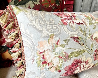 Jewel Fresco Flourish Floral Pillow Cover, Decorative Throw Pillow Cover with Trim, Waverly Toile Floral Fabric, French Country, Cottage,