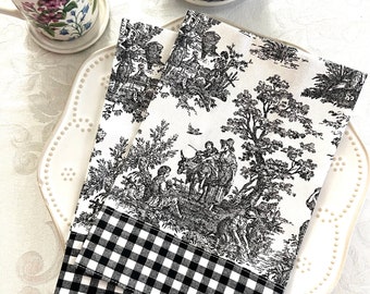 Black Toile Fingertip Towel, French Country Hand Towel, Black Toile Fabric, Black Kitchen Linens, Hostess Gift, Cottage Style, Farmhouse