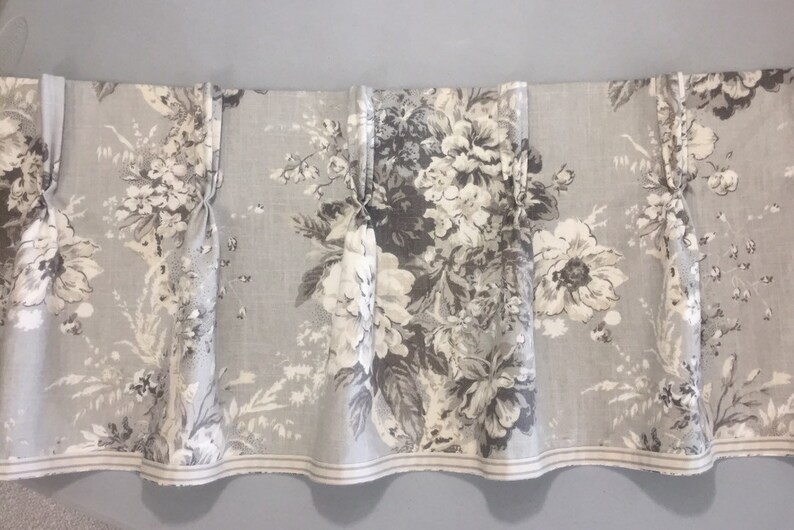 Waverly Gray Floral Valance Pinch Pleat Valance Custom Lined Etsy
