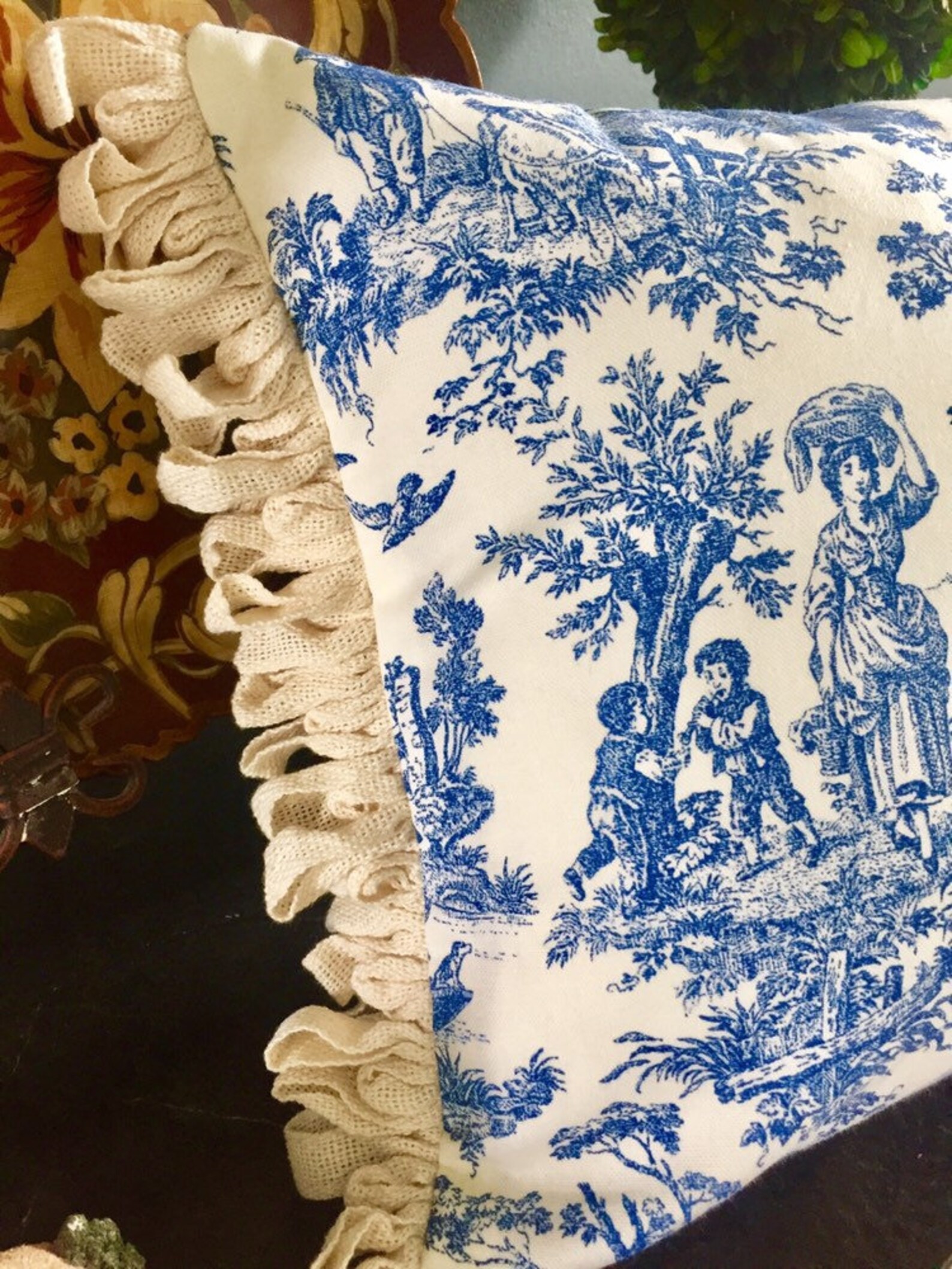 Waverly Blue Toile Pillow Cover French Country Pillow Cover Etsy