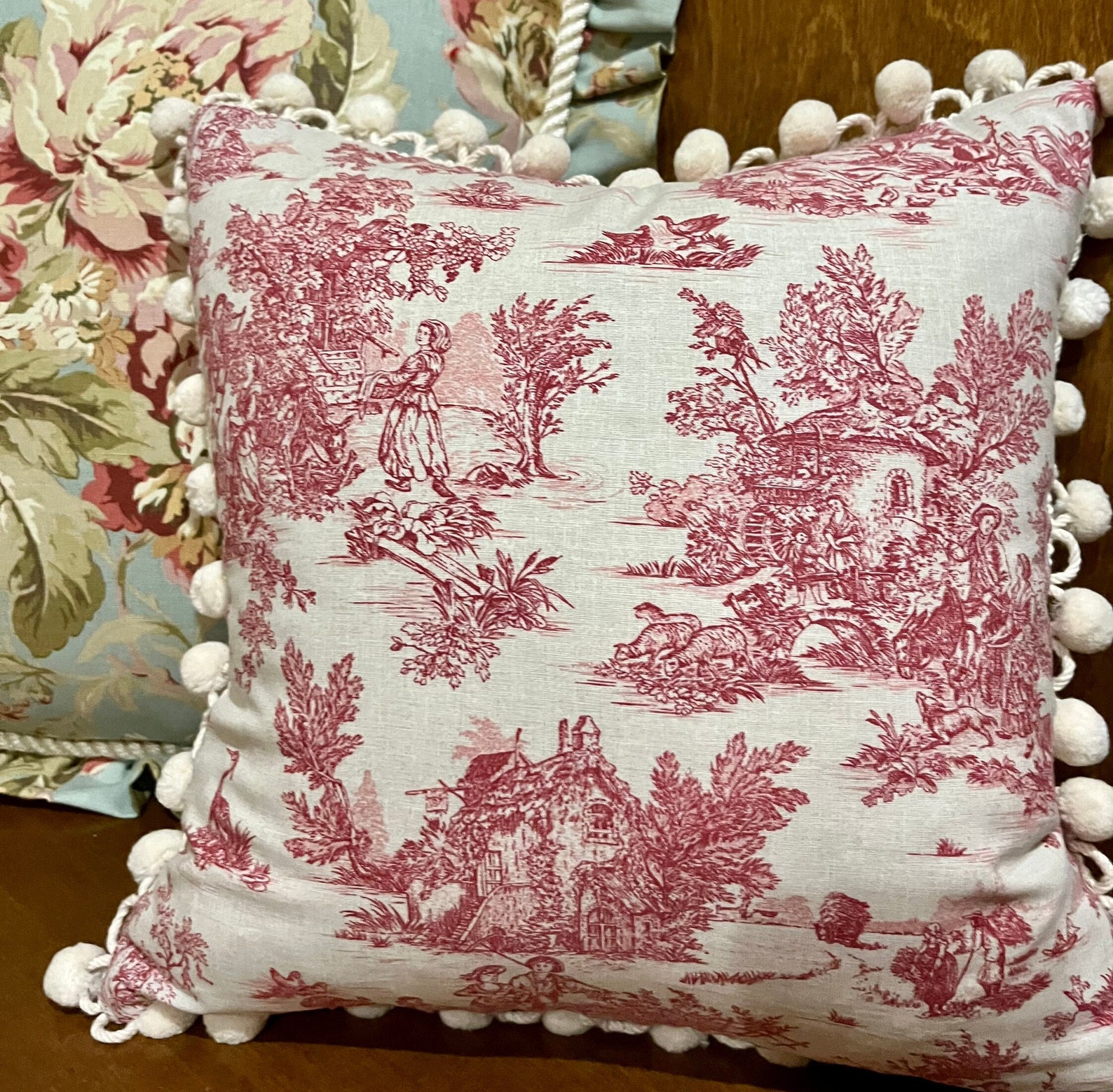 Red Toile Pillow Cover French Country Throw Pillow Cover Etsy