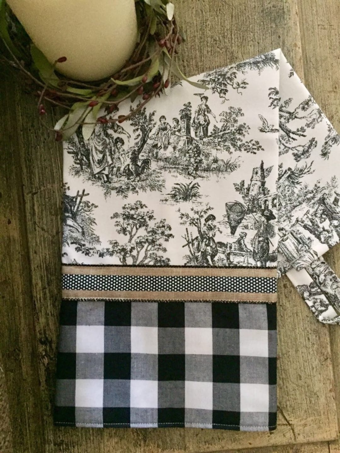 Black Toile Tea Towel, French Hand Towel, Kitchen Linens, Hostess Gift